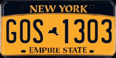 NY license plate GOS1303