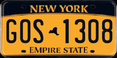 NY license plate GOS1308