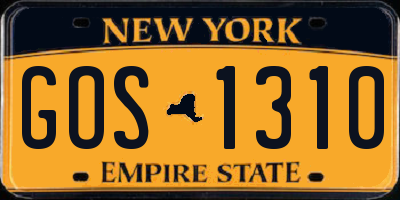 NY license plate GOS1310