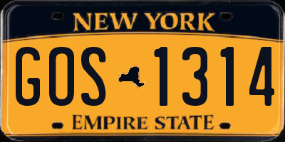 NY license plate GOS1314
