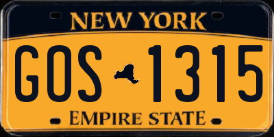 NY license plate GOS1315