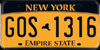 NY license plate GOS1316
