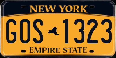 NY license plate GOS1323