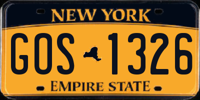NY license plate GOS1326