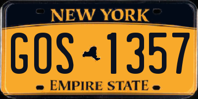 NY license plate GOS1357