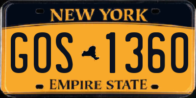 NY license plate GOS1360