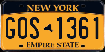 NY license plate GOS1361