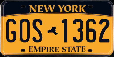 NY license plate GOS1362