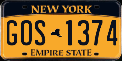 NY license plate GOS1374