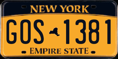 NY license plate GOS1381