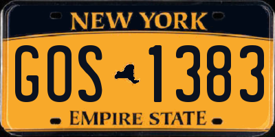 NY license plate GOS1383