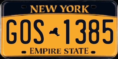 NY license plate GOS1385
