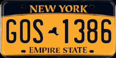 NY license plate GOS1386