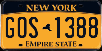 NY license plate GOS1388