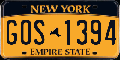NY license plate GOS1394