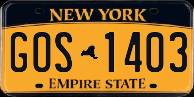 NY license plate GOS1403