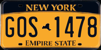 NY license plate GOS1478