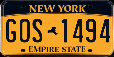 NY license plate GOS1494