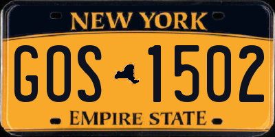 NY license plate GOS1502