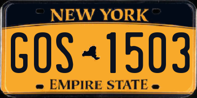 NY license plate GOS1503