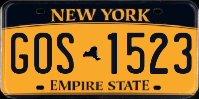 NY license plate GOS1523