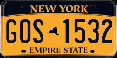 NY license plate GOS1532