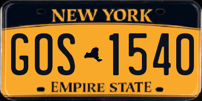 NY license plate GOS1540