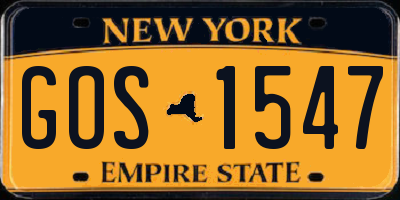 NY license plate GOS1547