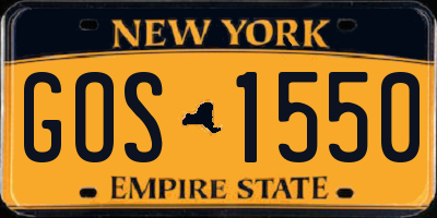 NY license plate GOS1550