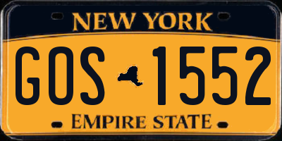 NY license plate GOS1552