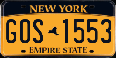 NY license plate GOS1553