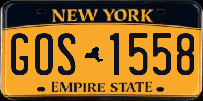 NY license plate GOS1558