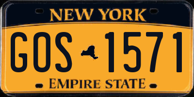 NY license plate GOS1571