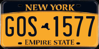 NY license plate GOS1577