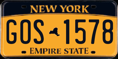 NY license plate GOS1578