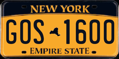 NY license plate GOS1600