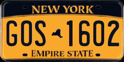 NY license plate GOS1602