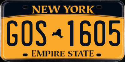 NY license plate GOS1605