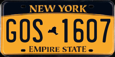 NY license plate GOS1607