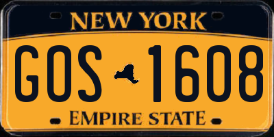 NY license plate GOS1608