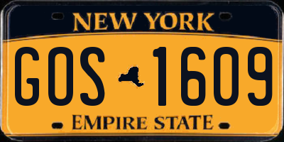 NY license plate GOS1609