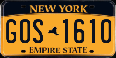 NY license plate GOS1610