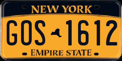 NY license plate GOS1612
