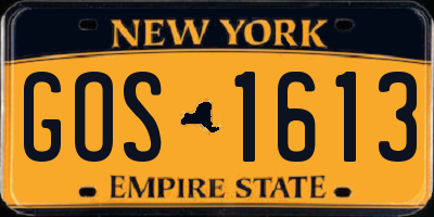 NY license plate GOS1613