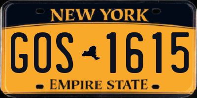 NY license plate GOS1615