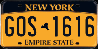 NY license plate GOS1616