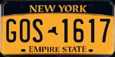 NY license plate GOS1617