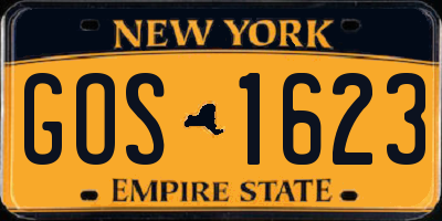 NY license plate GOS1623
