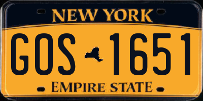 NY license plate GOS1651