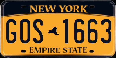 NY license plate GOS1663